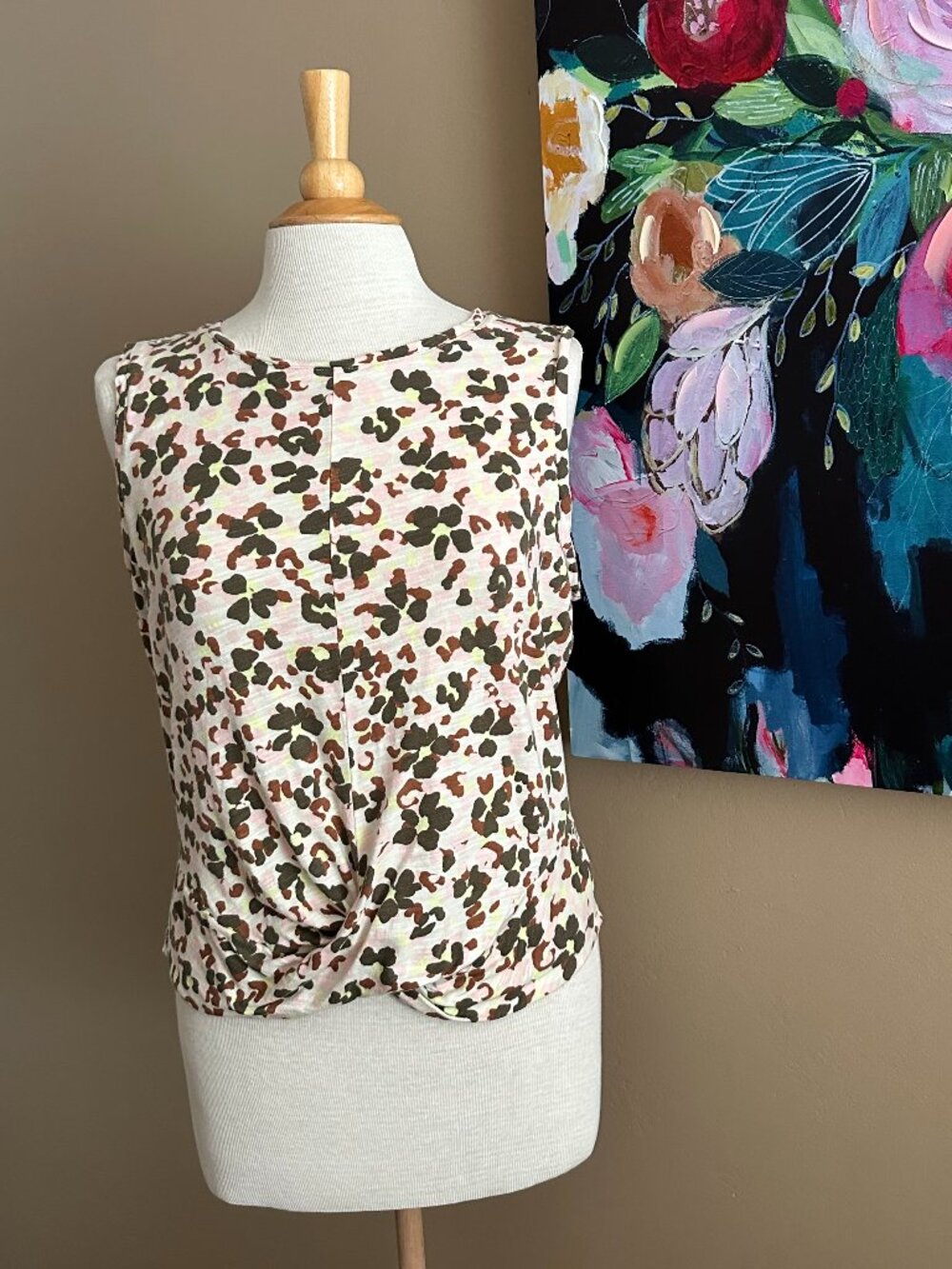 Sanctuary Leopard Print Twist Front Tank Top Medium Large Pink Brown Sleeveless